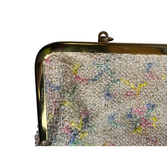 Vintage 1950s Corde-Bead Microbeaded Old Hollywood Coquette Evening Clutch Bag